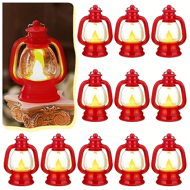 Lanternas LED Vintage de Natal 12 peças com luz tremeluzente, decoração festiva retro