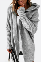 Cardigan oversize com capuz tricô feminino corte amplo