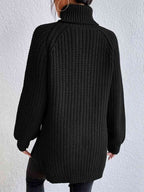 Camisola feminina gola alta canelada com fenda lateral outono inverno