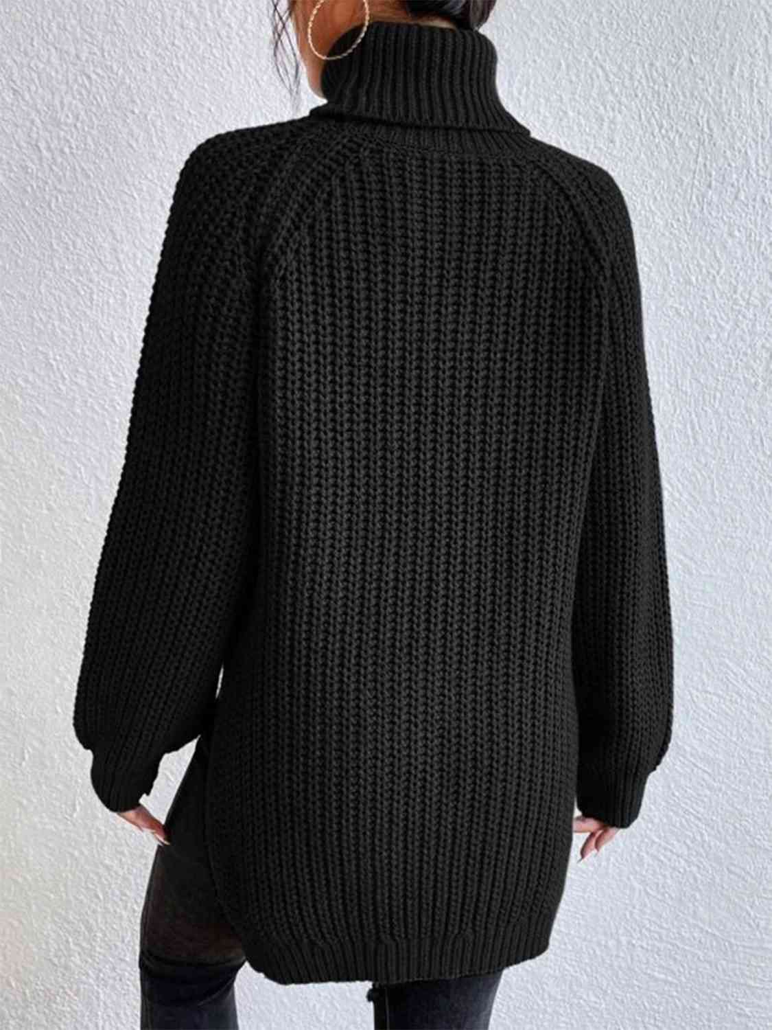 Camisola feminina gola alta canelada com fenda lateral outono inverno