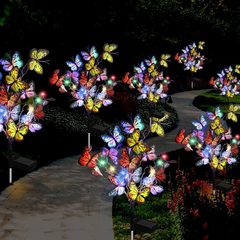 Luzes solares de borboleta para jardim, 56 LEDs, IP65, decoração exterior
