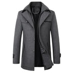 Casaco pea coat homem comprimento médio lapela entalhada fecho botões