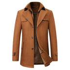 Casaco pea coat homem comprimento médio lapela entalhada fecho botões