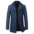 Casaco pea coat homem comprimento médio lapela entalhada fecho botões
