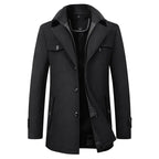 Casaco pea coat homem comprimento médio lapela entalhada fecho botões