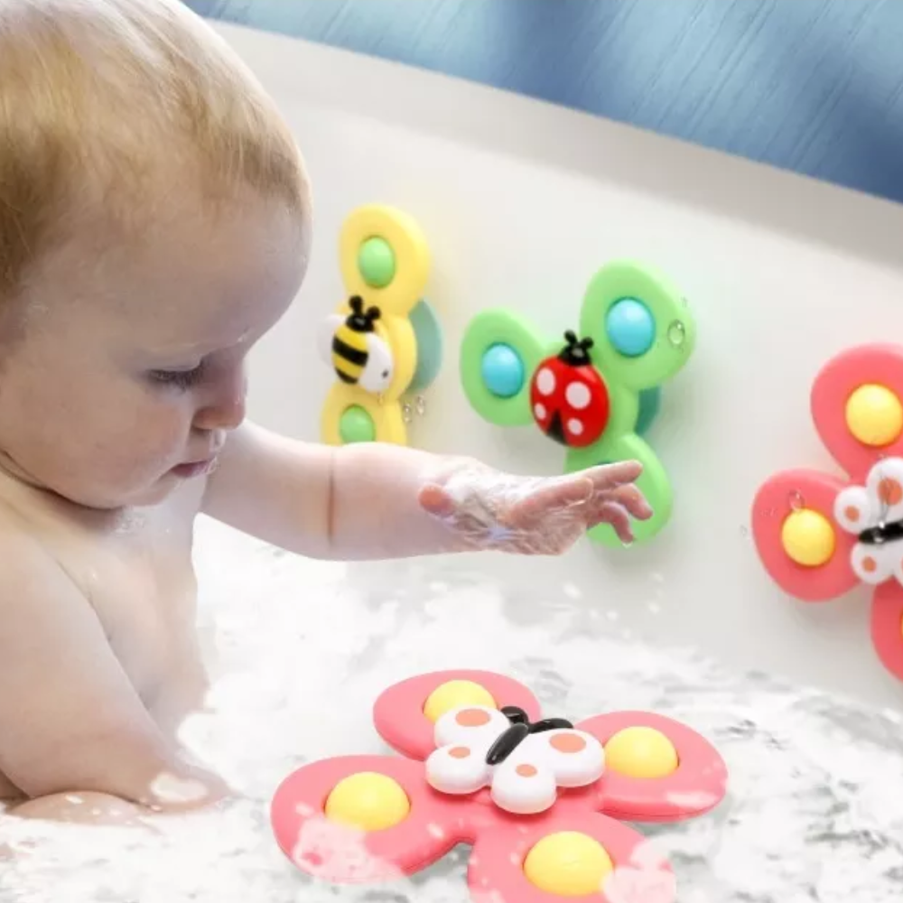 Brinquedo de banho giratório sensorial para crianças em ABS seguro, colorido