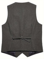 Colete masculino herringbone ajuste sob medida com lapela entalhe e 5 botões