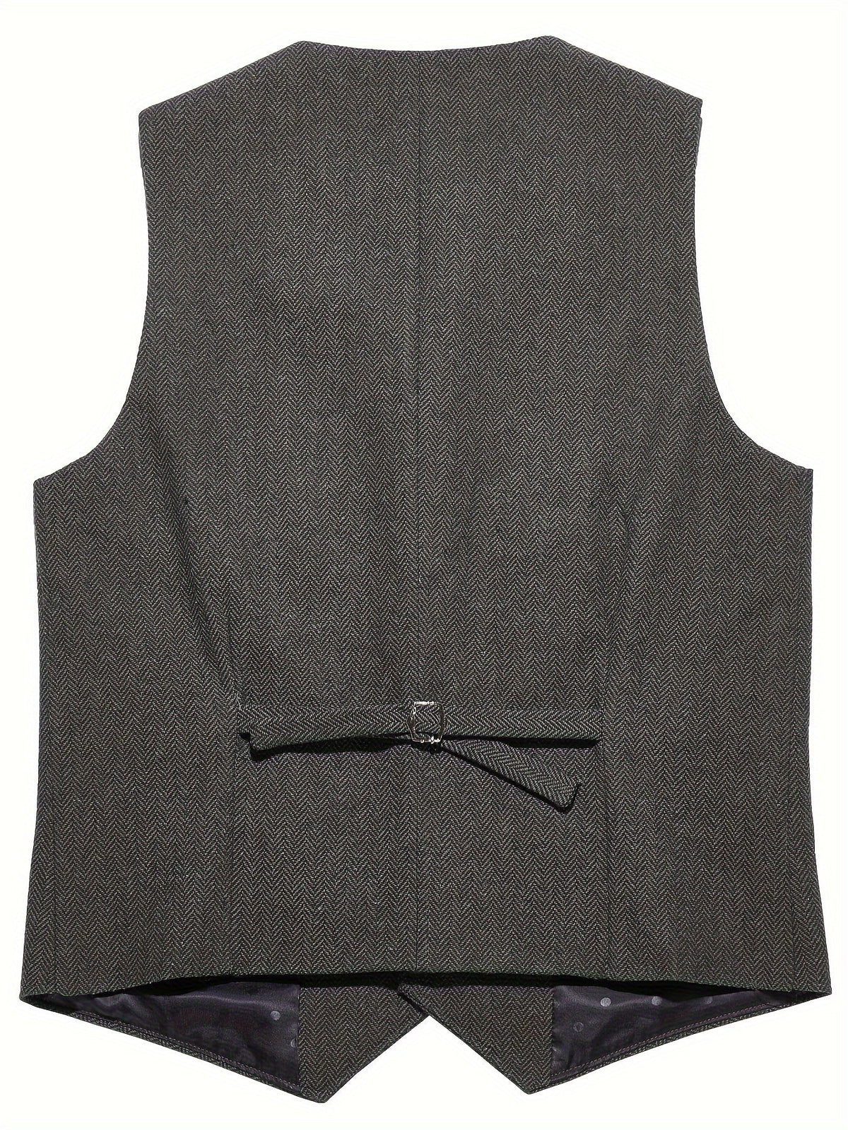 Colete masculino herringbone ajuste sob medida com lapela entalhe e 5 botões