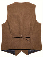Colete masculino herringbone ajuste sob medida com lapela entalhe e 5 botões