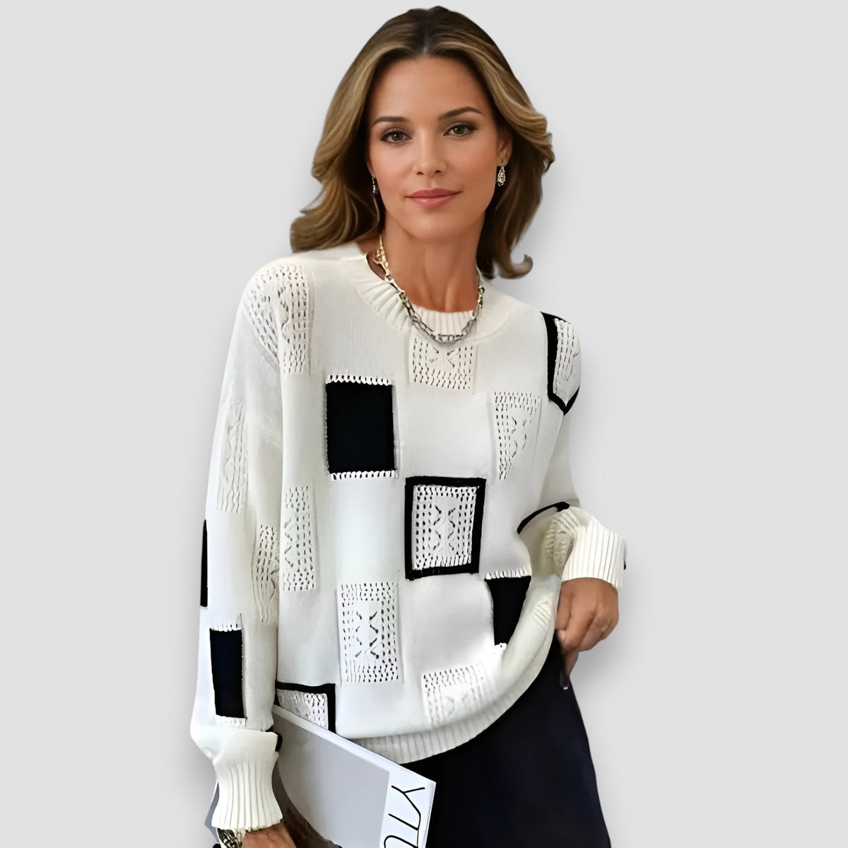 Camisola de malha geométrica feminina corte relaxed fit