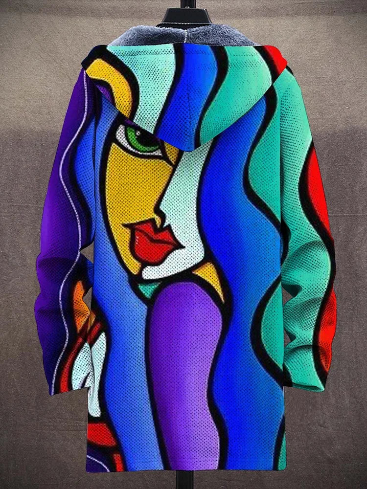 Cardigan longo estampado artístico multicolor disponível em vários tamanhos