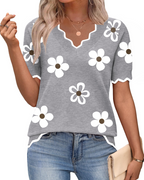 Top feminino viscose manga curta decote em V estilo casual escritório