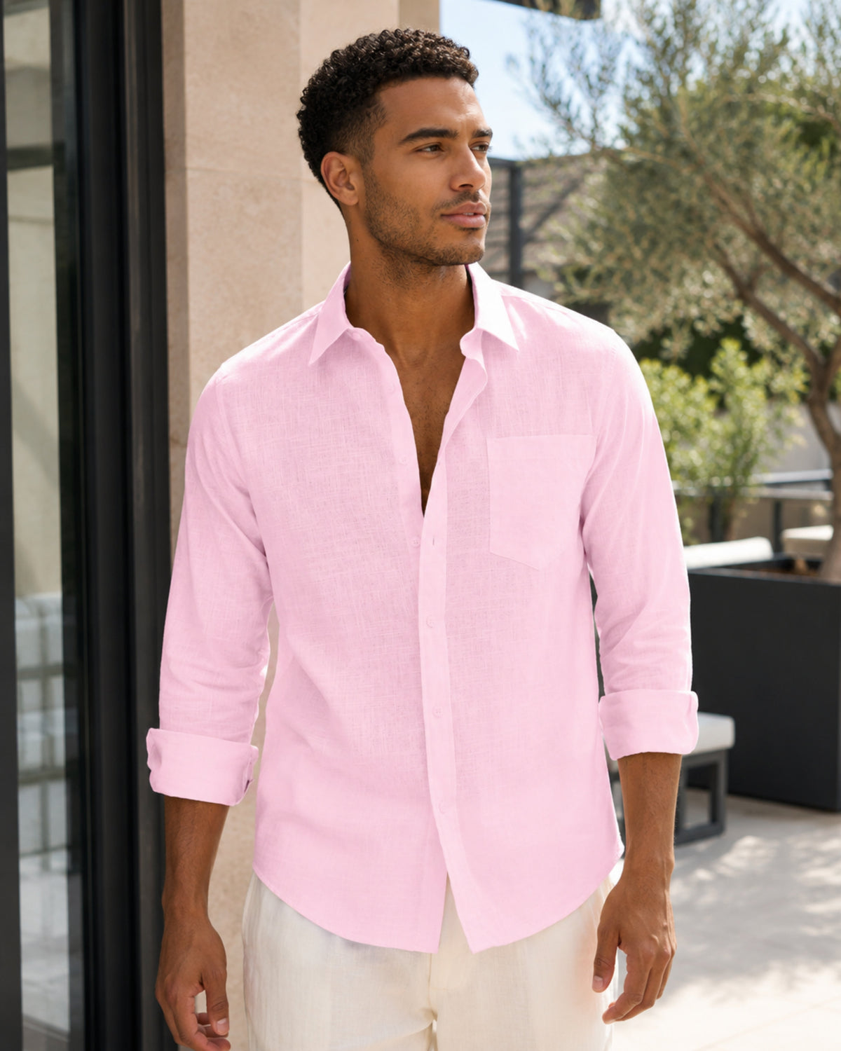 Camisa Hombre Manga Larga | Algodón Lino, Respirante