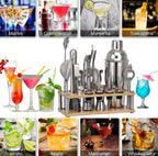Kit de bartender profissional 23 peças com coqueteleira em aço inox