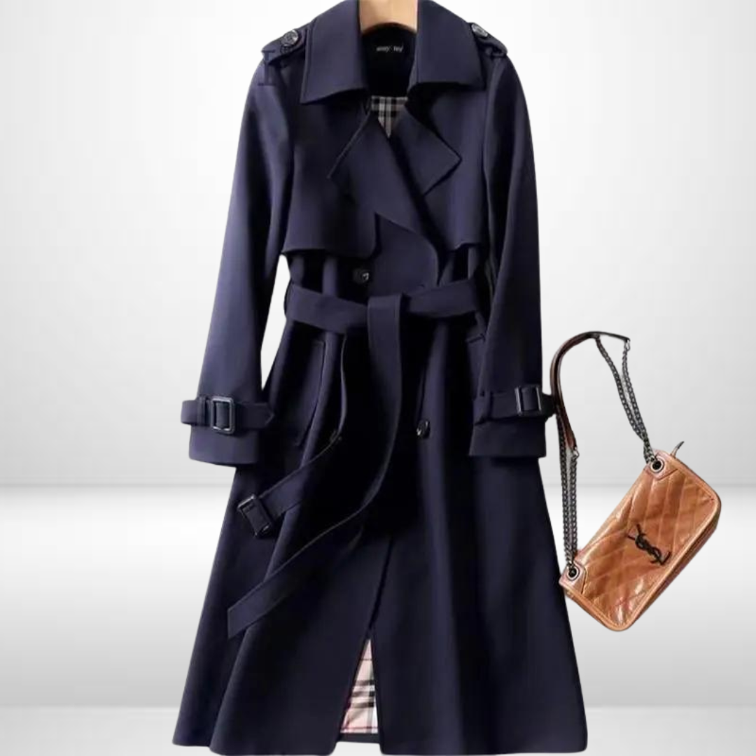 Trench coat mulher algodão clássico com cinto na cintura e duplo abotoamento