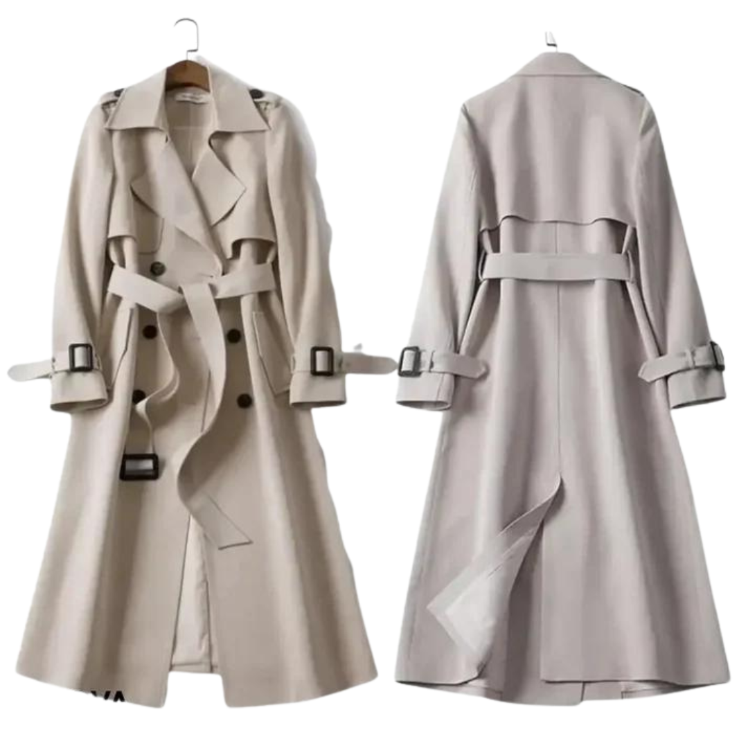 Trench coat mulher algodão clássico com cinto na cintura e duplo abotoamento