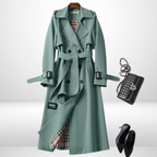 Trench coat mulher algodão clássico com cinto na cintura e duplo abotoamento