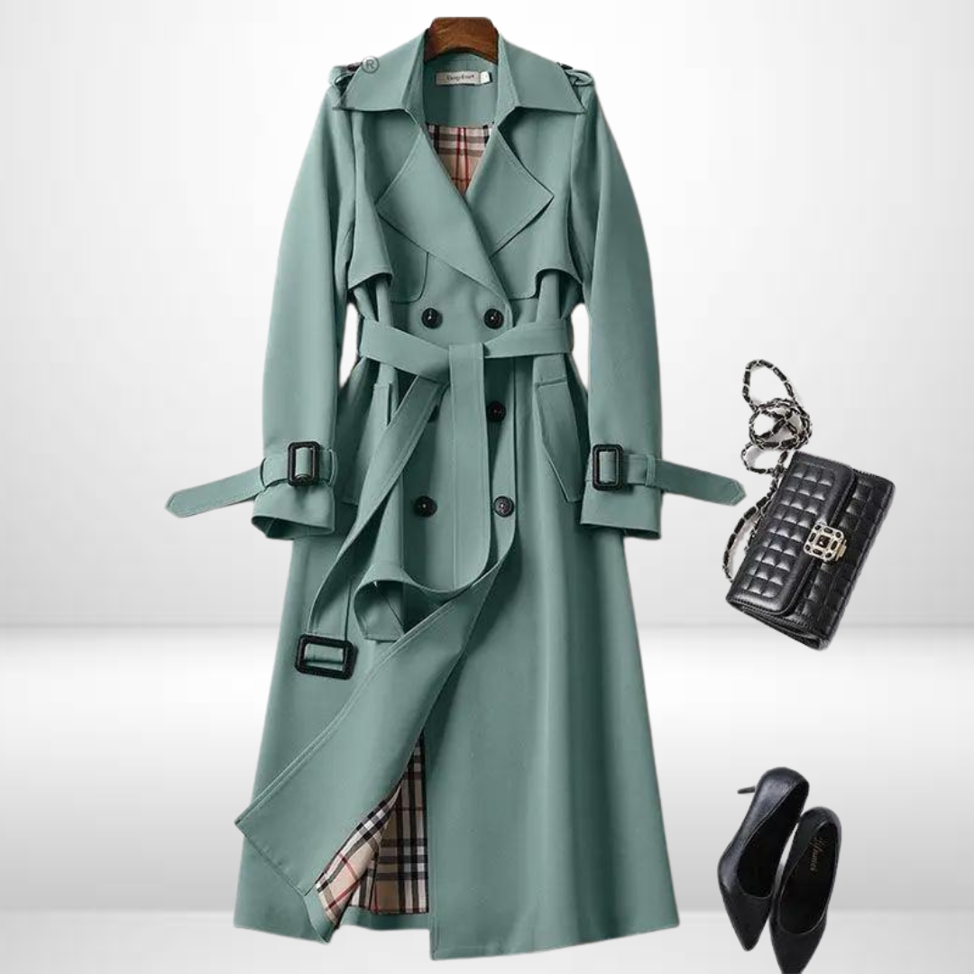 Trench coat mulher algodão clássico com cinto na cintura e duplo abotoamento
