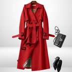 Trench coat mulher algodão clássico com cinto na cintura e duplo abotoamento