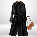 Trench coat mulher algodão clássico com cinto na cintura e duplo abotoamento