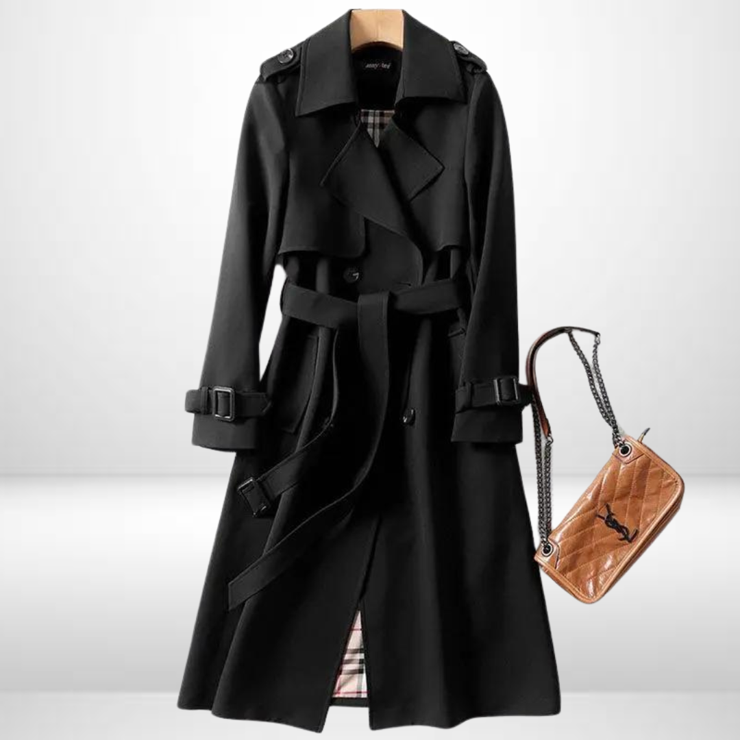 Trench coat mulher algodão clássico com cinto na cintura e duplo abotoamento