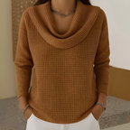 Camisola feminina waffle com gola cascata elegante
