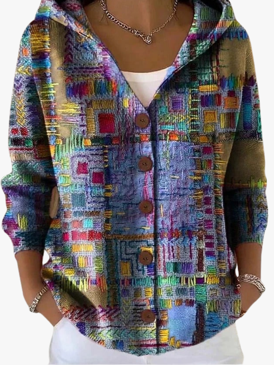 Colete feminino patchwork com capuz em várias cores