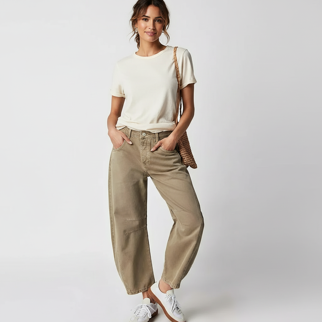 Jeans baggy mulher cintura alta corte relaxado denim