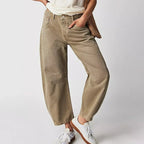 Jeans baggy mulher cintura alta corte relaxado denim