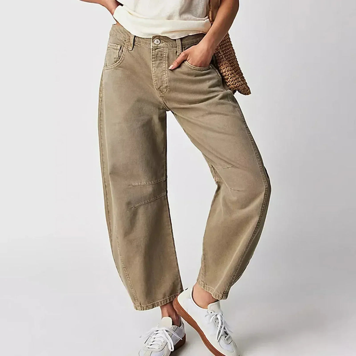 Jeans baggy mulher cintura alta corte relaxado denim