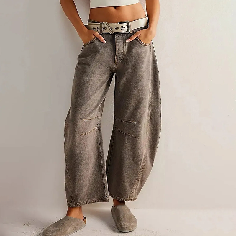 Jeans baggy mulher cintura alta corte relaxado denim