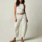 Jeans baggy mulher cintura alta corte relaxado denim