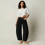 Jeans baggy mulher cintura alta corte relaxado denim