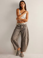 Jeans baggy mulher cintura alta corte relaxado denim