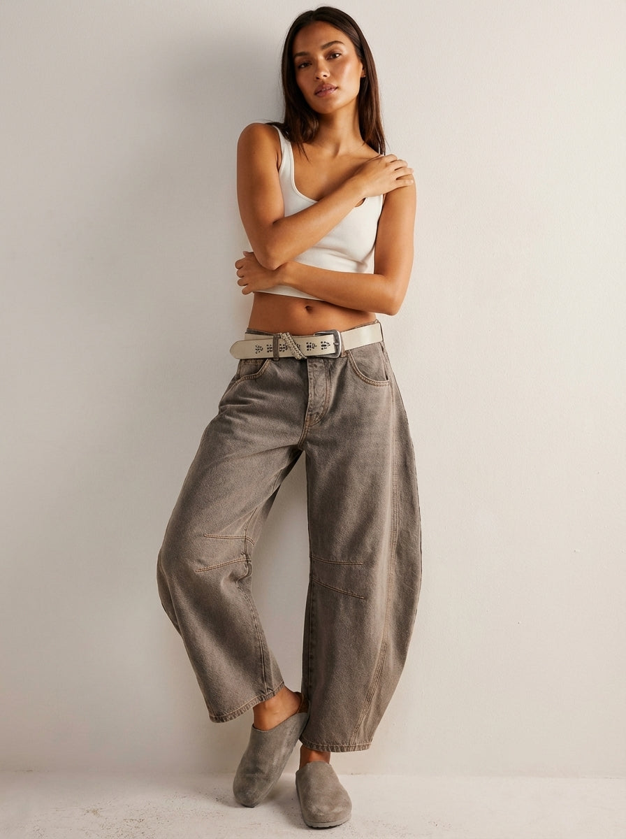 Jeans baggy mulher cintura alta corte relaxado denim