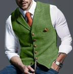 Colete masculino vintage tecido estruturado gola V com botões frontais