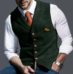 Colete slim fit masculino com gola lapela entalhada e fechamento por botões