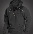 Hoodie quarter zip homem com bolso canguru e capuz ajustável fit relaxado