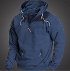 Hoodie quarter zip homem com bolso canguru e capuz ajustável fit relaxado