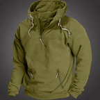 Hoodie quarter zip homem com bolso canguru e capuz ajustável fit relaxado