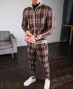Conjunto de treino masculino padrão xadrez 2 peças slim fit gola alta