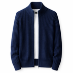 Cardigan tricot homem com fecho zip e gola alta corte regular