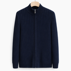 Cardigan tricot homem com fecho zip e gola alta corte regular