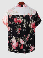 Camisa floral masculina manga curta com botões estampado vibrante