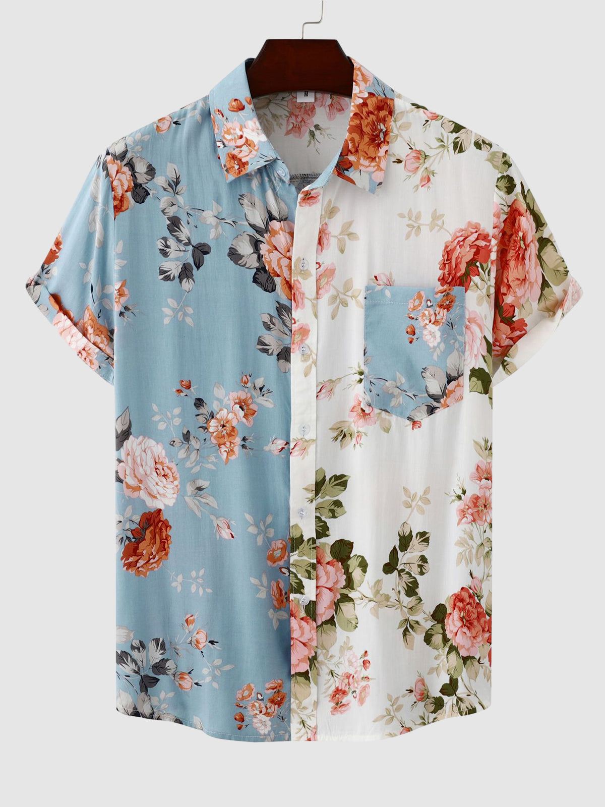 Camisa floral masculina manga curta com botões estampado vibrante