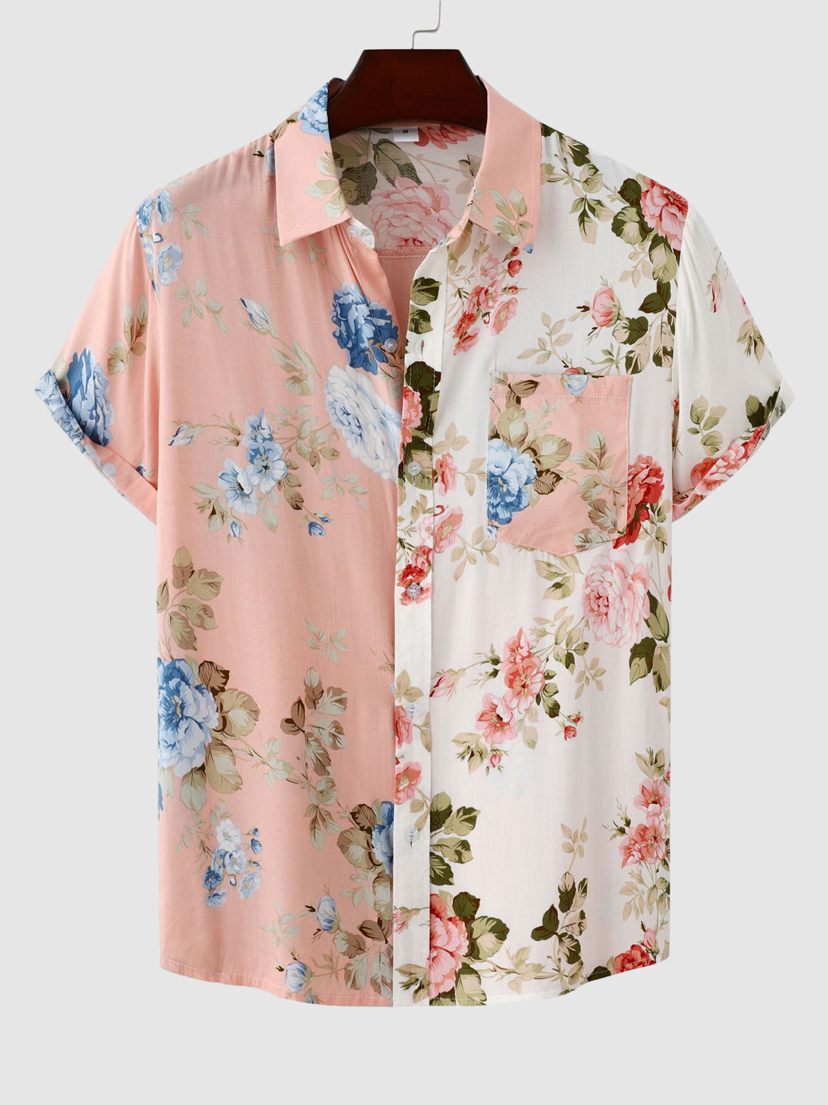 Camisa floral masculina manga curta com botões estampado vibrante