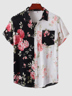 Camisa floral masculina manga curta com botões estampado vibrante