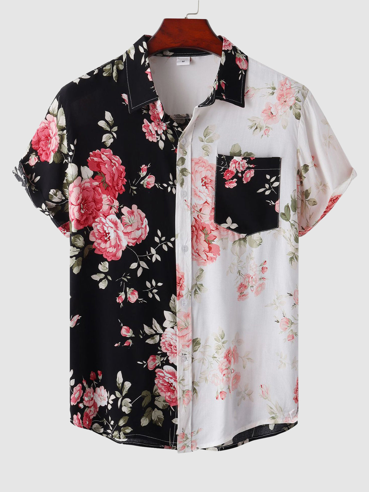Camisa floral masculina manga curta com botões estampado vibrante