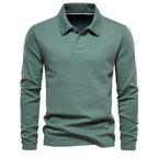 Polo homem confortável disponível em azul bege verde e cinzento escuro