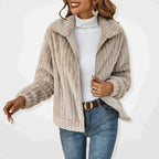 Cardigan feminino felpudo manga longa com gola ampla oversized